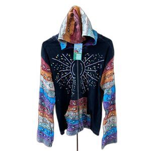 Rising International Rainbow Brush Painted Patchwork Pixie Sun Hoodie XXL New
